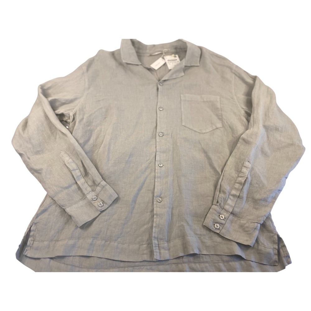 ZARA Mens Sage Linen Long Sleeve Collared Button Up Shirt Large NWT